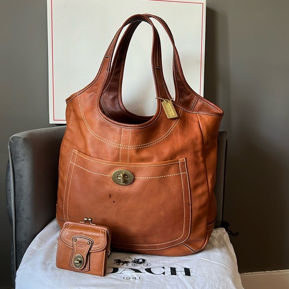 Coach Maude Natural XXL Ergo Tote Overnight Carryall & French Frame Wallet - Picture 1 of 16